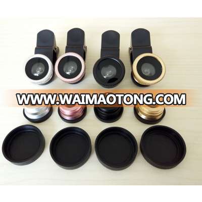 0.67X universal clip 3 in 1 fish eye wide angle Marco camera lens for mobile phone